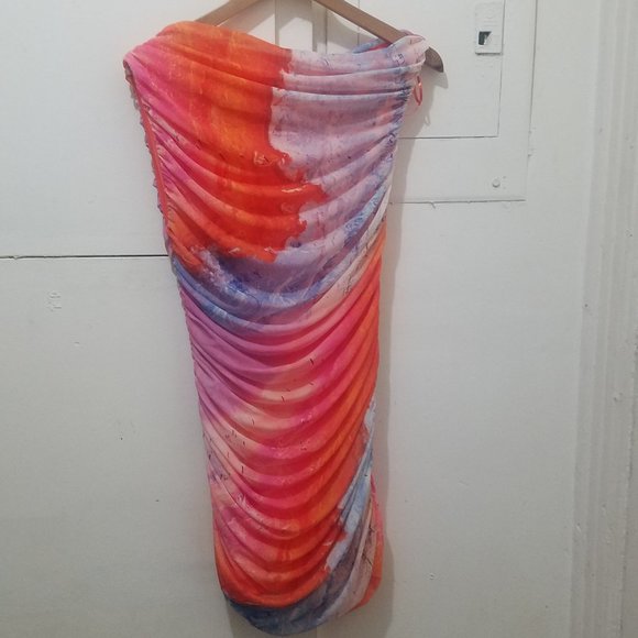 NWT MULTICOLOR PRINTED TULLE DRESS. - Picture 7 of 8